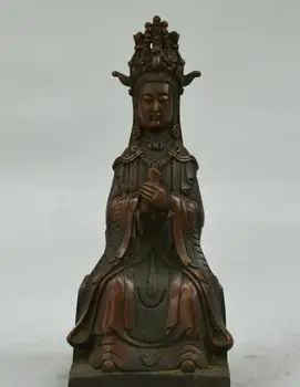 

Chinese Tibet Buddhism red copper Bronze Guanyin Kwan-yin Bodhisattva Statue