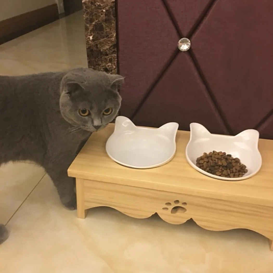 Для кота собаки домашнего животного керамические миски для кормления и питья комбинация с бамбуковой рамкой дерево двойные миски для собак кошек дропшиппинг
