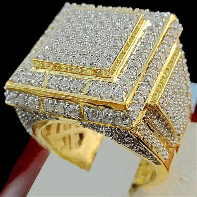 14k золото цвет с мужские кольца квадратные Anillos De Bizuteria драгоценный камень