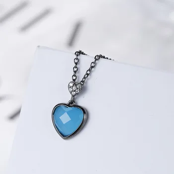 

S925 Sterling Silver Material Blue Crystal Love Necklace Ladies Model High-Quality Niche Net Red Clavicle Chain Necklace Jewelry