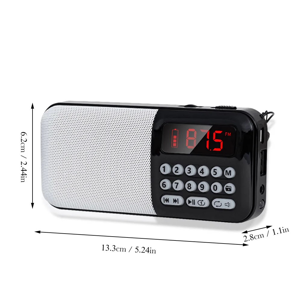 Портативный fm-радио перезаряжаемый беспроволочный динамик TF карта USB диск MP3 плеер мини-радио со светодиодный фонарь, гарнитура Jack