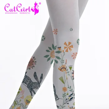 

student rabbit Gradually discolored flower pattern cosplay creative printing lolita Pantyhose Tights Base socks