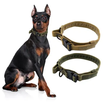 

Pet Tactical Dog Heavy Duty Collar With Control Handle Pet Adjustable Military Training Walking Collar--