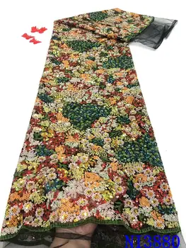 

High Quality African Lace Fabric Net 2020 French Lace Fabric Tulle With Sequins Nigerian Lace Fabric For Wedding Dress NI3880-6