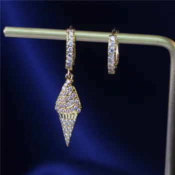 

Ice Cream CZ Earrings Small Hoop Earrings Women CZ Zircon Ice-cream Dangling Jewelry Big Dangle Earrings Asymmetry Drop Earrings