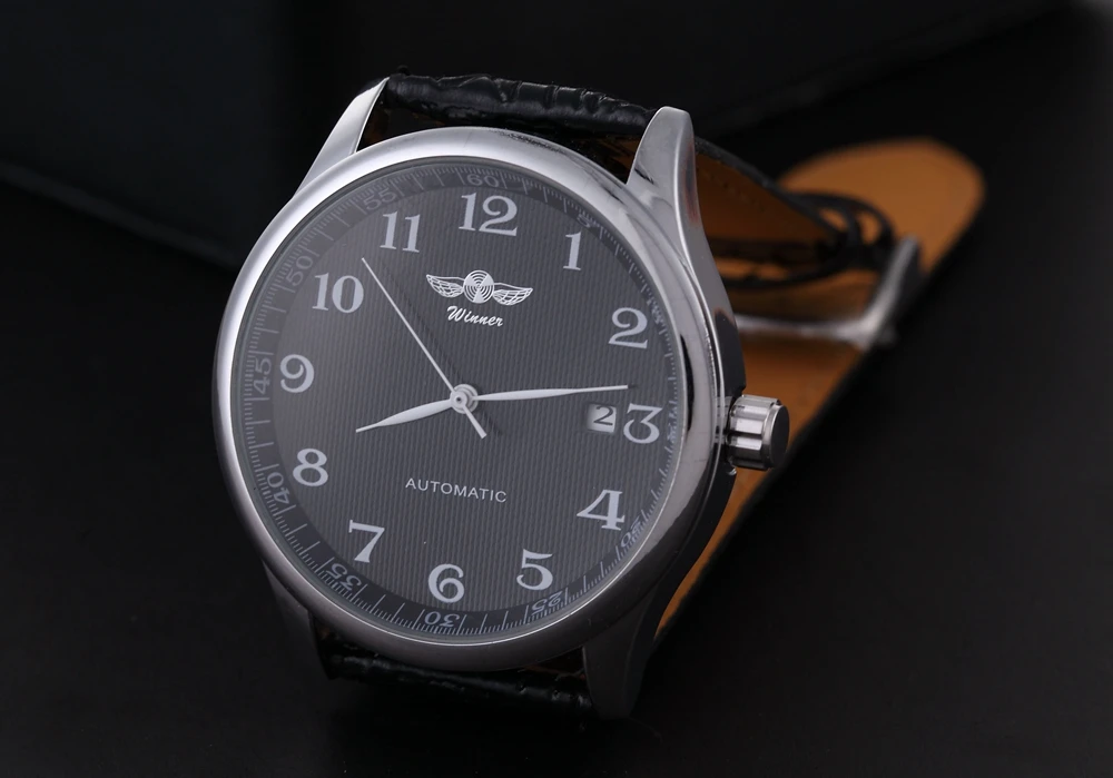 WINNER Watch Automatic Mens Watches Business Classic Auto Date Day Leather Band Skeleton Self-wind Wristwatch