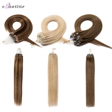Aliexpress - S-noilite 16″-24″ Non-Remy Human Hair 100Strands Straight Micro Bead Loop Ring Hair Extension Black Bleach Blonde 0.5g Hairpiece