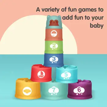

9Pcs Tumama Kid Cute Bear Stacking Cup Intelligent Game Baby Bath Water Play Toy Early Educational Intelligence Toy