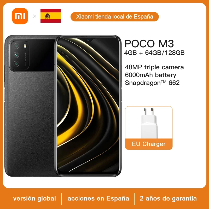 Xiaomi-teléfono inteligente POCO M3 versión Global, 4GB y 64GB/128GB, Snapdragon 662, ocho núcleos, Triple CÁMARA DE 48MP, 6,53 pulgadas, FHD + 18W, carga rápida