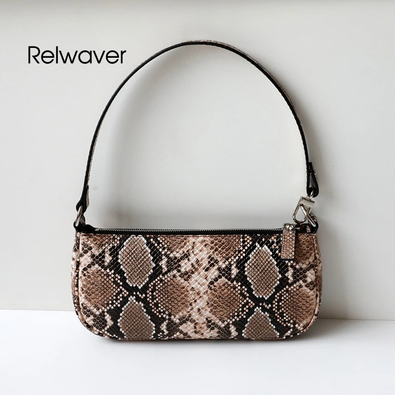 

Shoulder bag genuine leather python crocodile lizard pattern hobos bag vintage style cowhide baguette chic lady small handbag