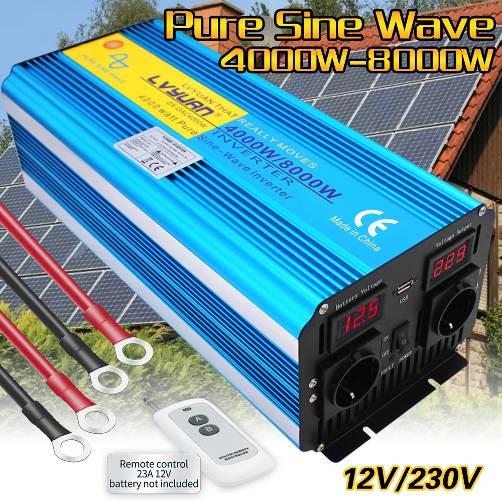 24V Inverter 5000 Watt Pure Sine Wave 220V Wechselrichter DC to AC Truck Remote 