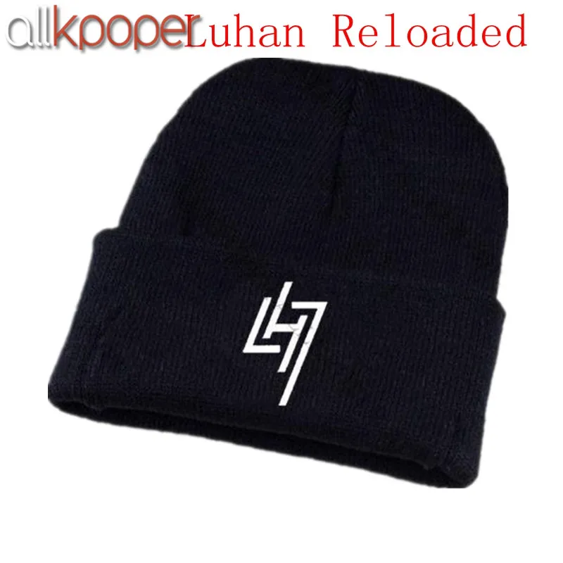 Luhan Reloaded Allkpoper KPOP EXO Beanie шапки зимние теплые трикотажные шапки хип-хоп шляпа взрослые мужские резиновые шапочки унисекс - Цвет: Luhan Reloaded