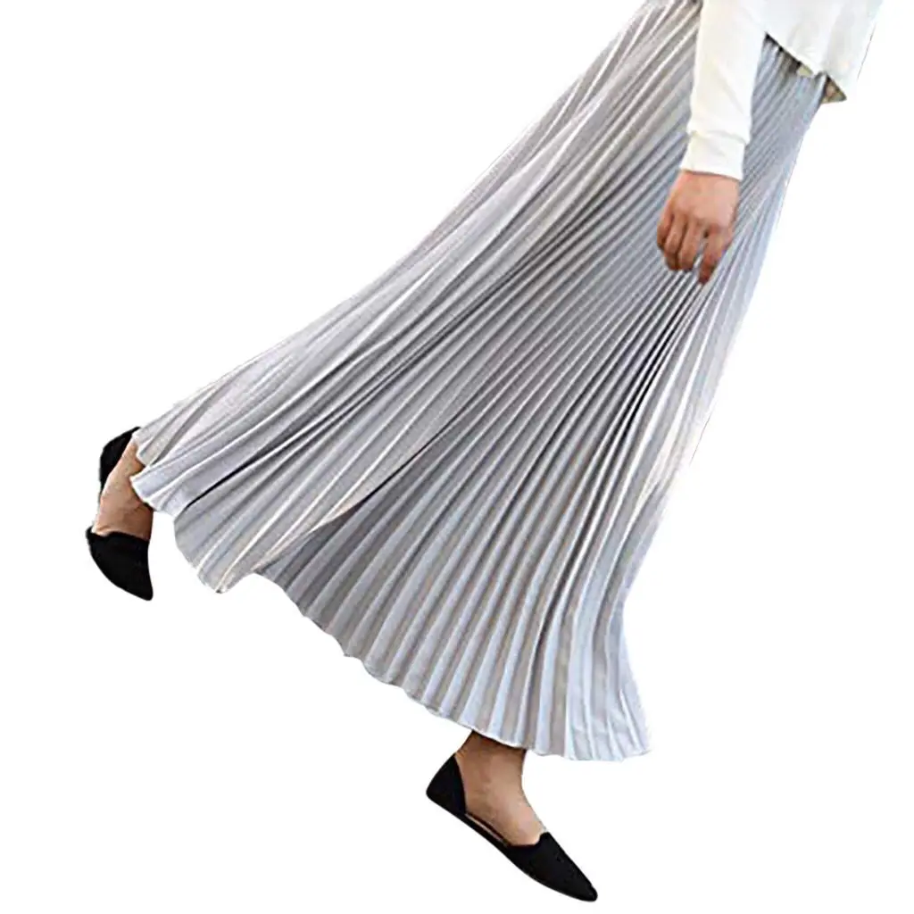 Women's long skirt stretch high waist long skirt pleated skirt ankle length female casual skirt