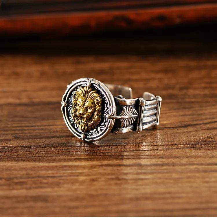 BOCAI New 100% Authentic s925 Silver Retro Domineering Totem Lion Personality Punk Style Motorcycle Rock Man Ring