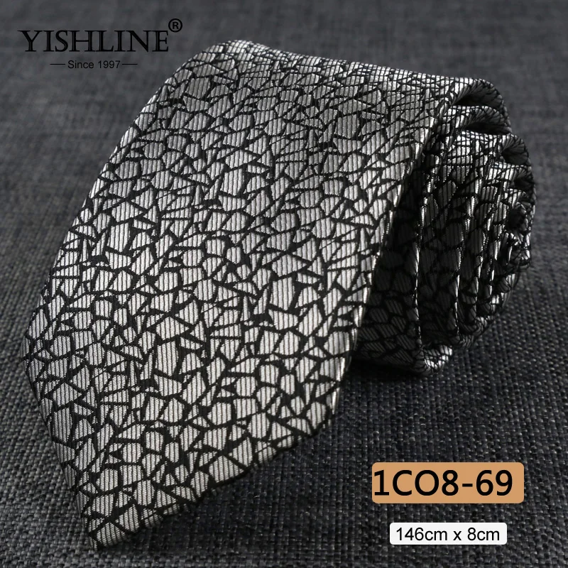 1CO8-69 YISHLINE, распродажа, 8 см, мужские галстуки, классический галстук, синий, для мужчин, в полоску, в клетку, серый, розовый, деловой галстук для жениха, свадебные аксессуары - Цвет: 1CO8-69