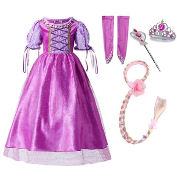 

2020 Cosplay Long Hair Princess Dress Girls Dresses For Beauty and beast Kids Party Clothing Magic stick crown Children Costume