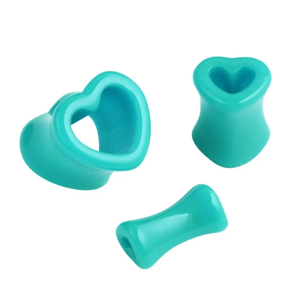Turquoise 1 пара акриловых пробок в форме сердца для пирсинга, двойные пробки для ушей и тоннели, ушные расширители, растяжки, ювелирные изделия для тела - Окраска металла: Turquoise