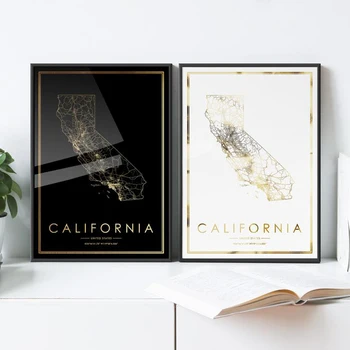 

CALIFORNIA State Road map print, Real gold foil print of CA usa United States US wall art decor framed map poster, map gifts