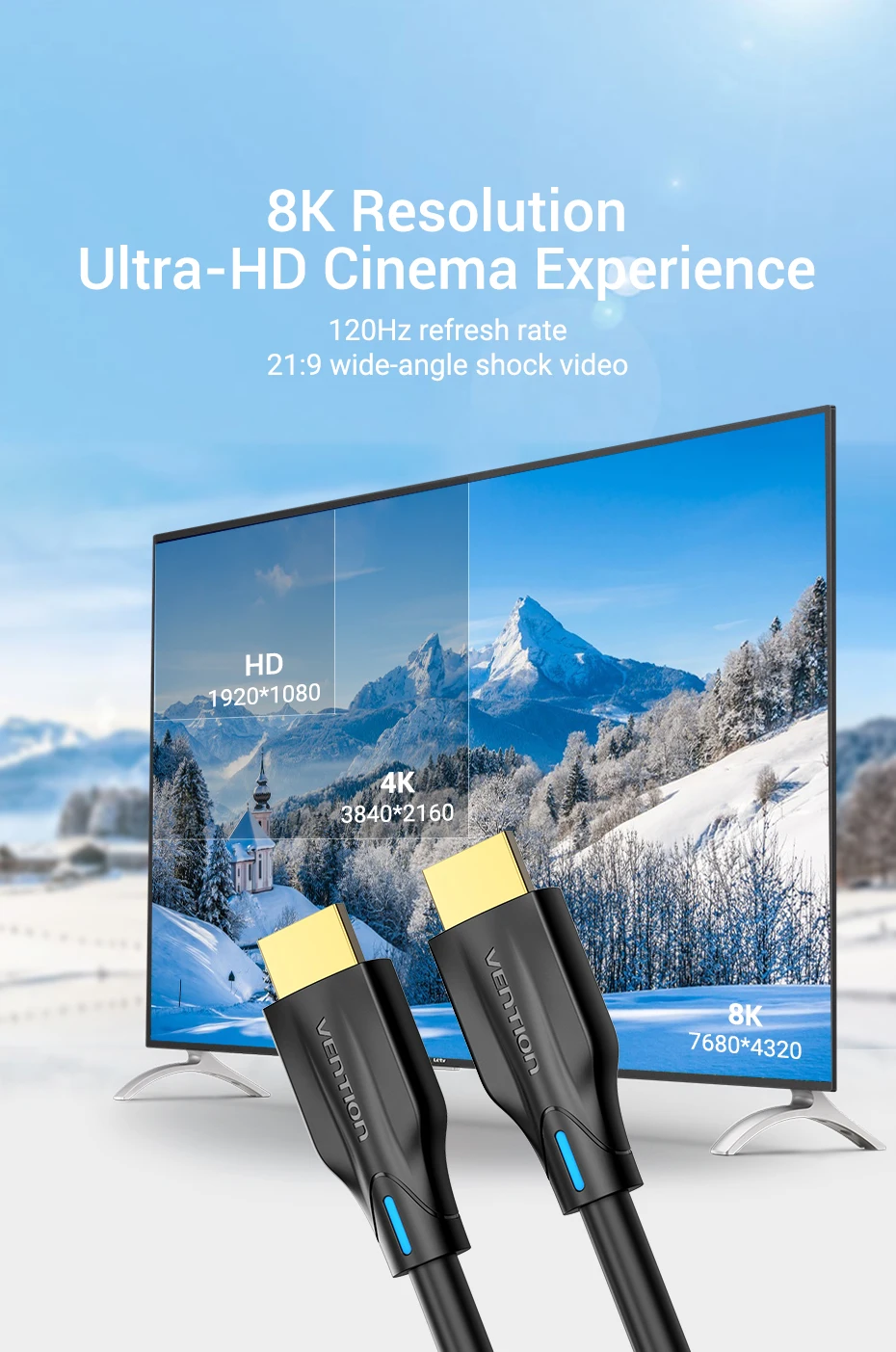 Кабель Vention HDMI 2,1 4K 120 Гц 3D Высокоскоростной 48 Гбит/с HDMI кабель для PS4 Разветвитель переключатель коробка удлинитель аудио видео 8 к HDMI кабель