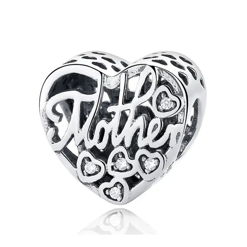 Love You Mother 925 пробы, серебряный шарм для браслета, Пандора, браслет, семейное древо, любовь, сердце, шарм, для женщин, сделай сам, ювелирное изделие - Цвет: Love You Mother