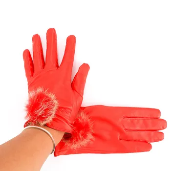 

Ladies Autumn And Winter Thickening Warm Cycling Gloves Female Models Cashmere Rabbit Hair Ball Touch Screen Glove PU