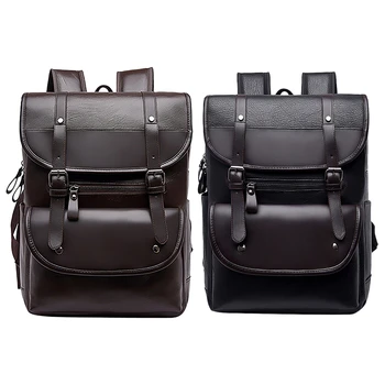 

PU Leather Backpack Fashion Vintage Unisex Student Bagpack Laptop 15.6 Notebook Teenager Waterproof Bag Pack Women Men Male Bags