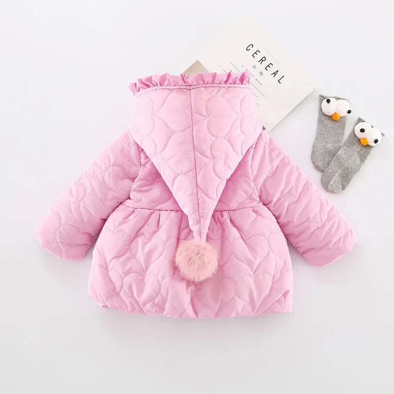 

Childrenswear Winter Solid Color Heart Thick Hooded Cotton-padded Clothes 2018 Girls Padded Cotton Clothes