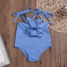 Купальник для девочки, однотонный купальник на лямках с принтом, детский летний пляжный костюм с солнышком