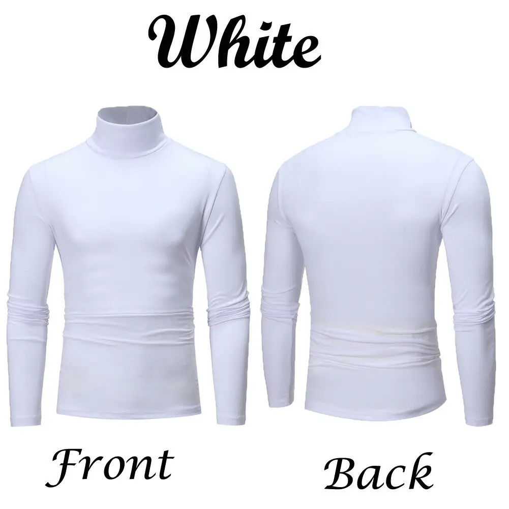 Осенне-зимняя мужская термостойкая футболка с длинным рукавом и высоким воротником, однотонные топы, мужская Тонкая Базовая стрейч-футболка, топ - Цвет: Белый