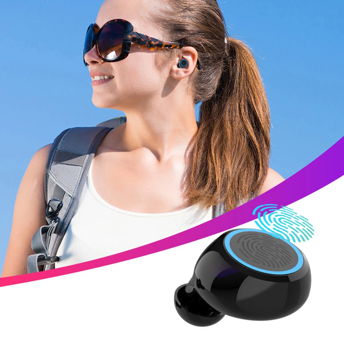 

SOONHUA Stereo Headphone Earphone Wireless BT Earphones Mini Earbuds Digital Display With Charging Cable For Office Leisure Time