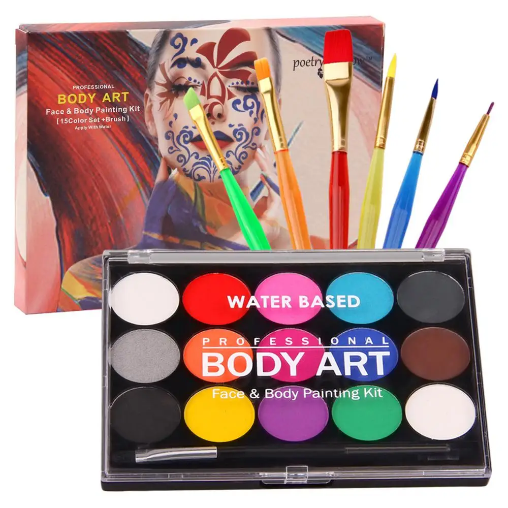 15PCS Assorted Colors Pigments 6PCS Painting Brushes Face Body Paint Kit Set for Festivals Party Club Match Performances | Канцтовары