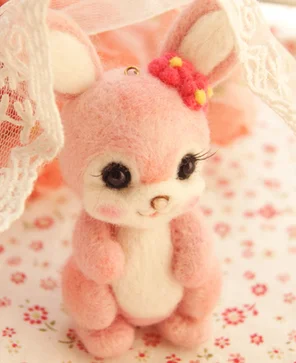 Pink series of small animals cartoon set wool needlepoint kit felt needle felting keychain craft needlecraft DIY handmade | Дом и сад