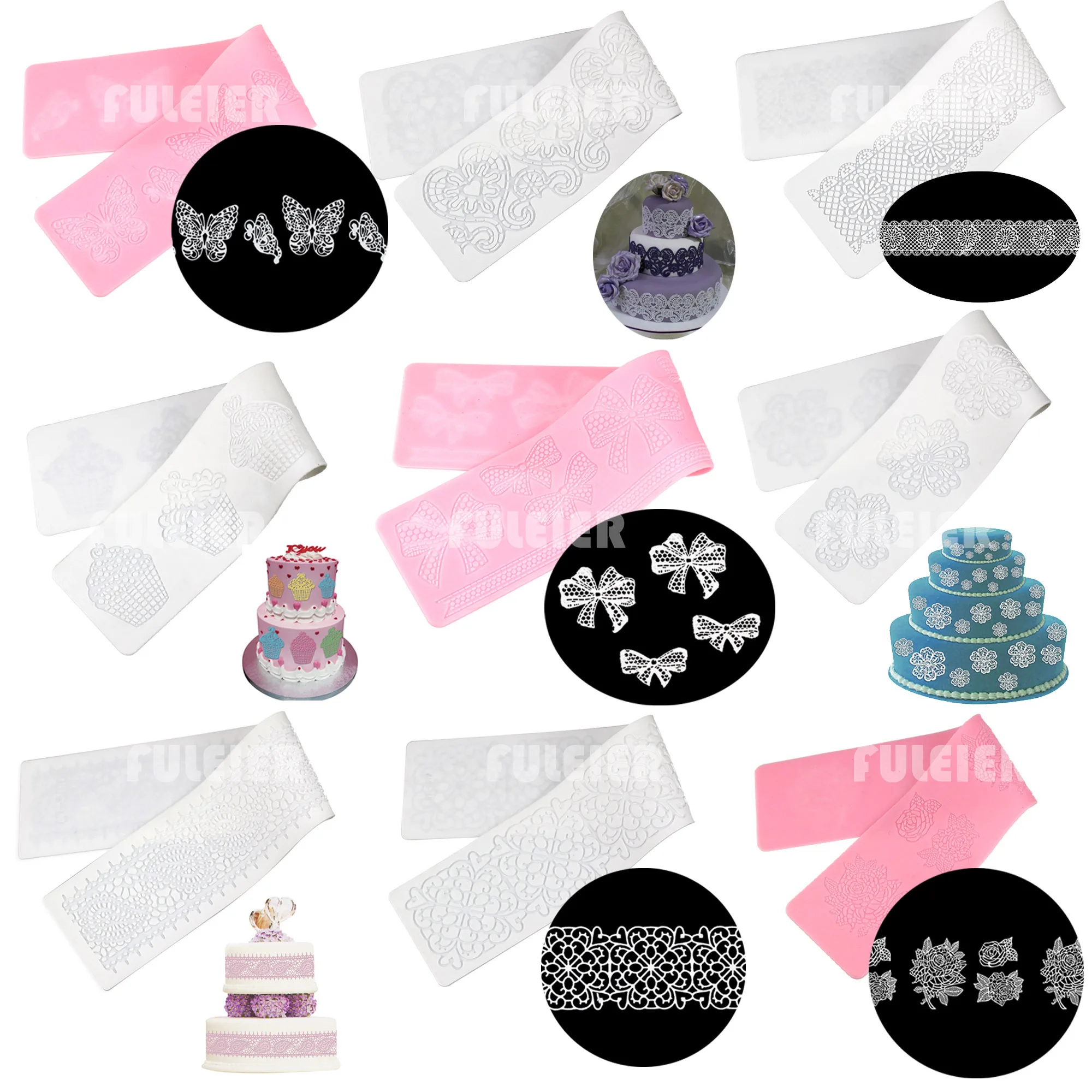 11 Style Silicone Mold Lace Mat Fondant Cake Decorating Tools Biscuits Cupcake Sugar Wedding Baking | Дом и сад