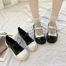 2021 Summer Retro Girls Lolita Shoes Patent Leather Women Mary Janes Shoes Black Platform Woman Soft Round Toe Ladies Shoes New