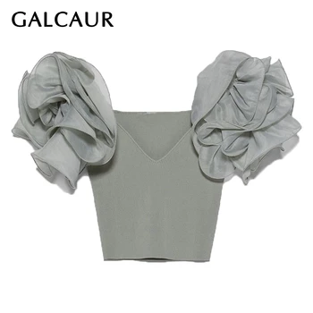 

GALCAUR Korean Chic Style T-shirt For Women V Neck Butterfly Sleeve Large Size Short Shirts Female 2020 Summer New Clothes
