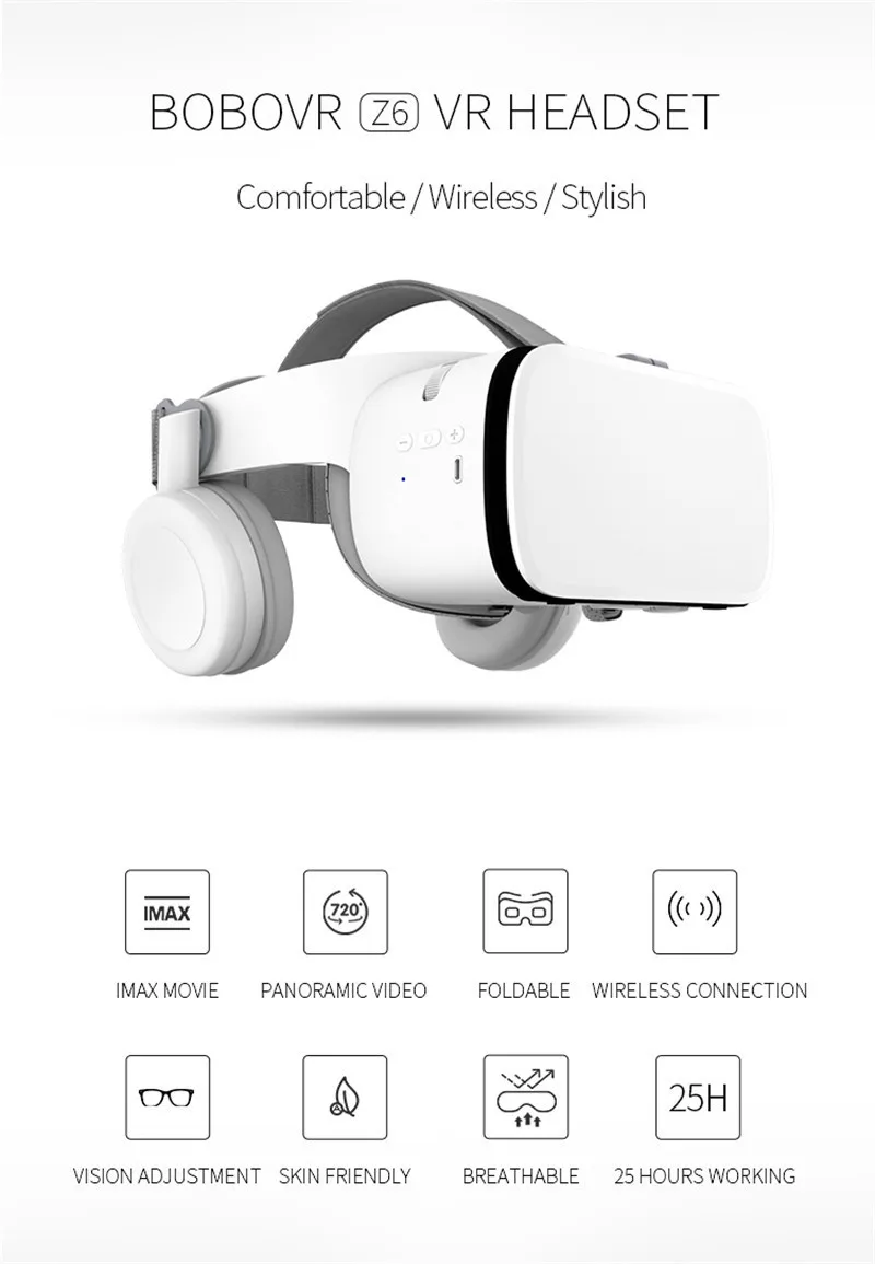 Bobovr Z6 обновление шлем 3d Vr очки виртуальной реальности Гарнитура Bluetooth наушник для смартфона Google Cardboard