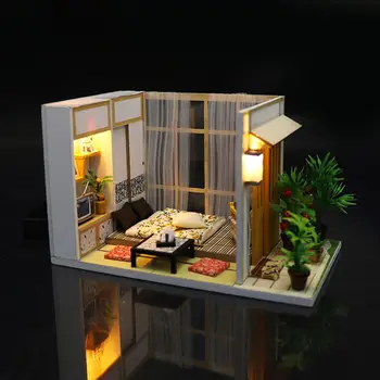 

DIY Miniature Japanese Tatami Dollhouse Wooden Furniture with LED Light for Gift