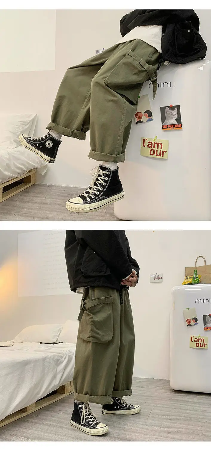 Men Overalls Running Pants Harajuku Basic Teens Streetwear Casual Workout  Trouser Loose Hip Hop Pants Unisex black cargos