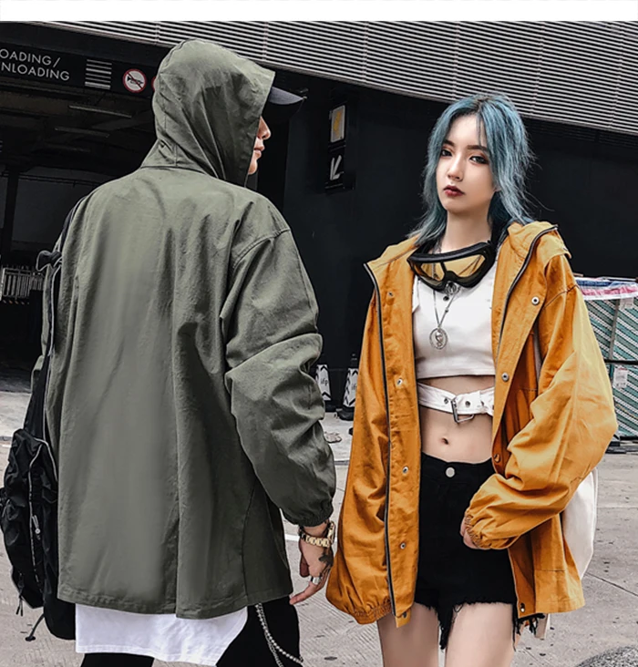 AELFRIC хип хоп с капюшоном однотонные мужские куртки осень зима Harajuku мульти карманы Верхняя одежда Пальто оверсайз Мужская повседневная Уличная