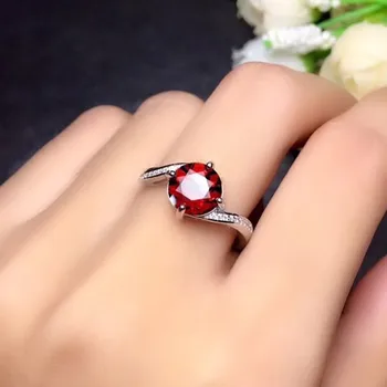 

925 Sterling Silver Plated rose gold inlaid with round natural garnet ring ring ring, female four claw inlaid fashion