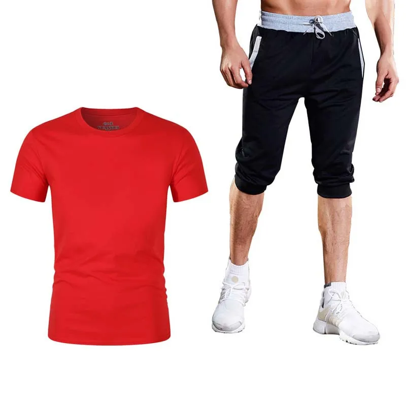 Костюм летняя мужская футболка+ брюки костюм летняя хлопковая Удобная футболка с короткими рукавами мужские повседневные шорты костюм