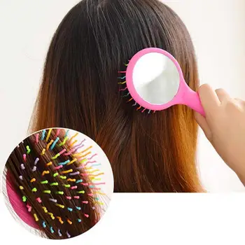 

2 in 1 Girl Rainbow S-Curl Wave Brush Mirror Comb Hair Massage Brush Anti-static Massage Hairbrush Styling Tool