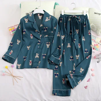 

Fiklyc Ladies Long Sleeve Home Wear V-neck Plain Pajamas Thin Cute Casual Home Wear Set