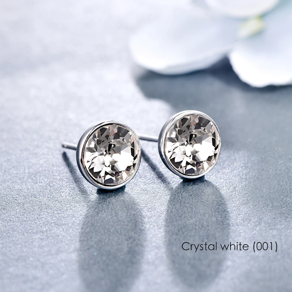 Кристаллы из серьги с кристаллами Сваровски стерлингового серебра круглые Сережки для пирсинга для женщин стильные серьги-гвоздики Свадебные офисные украшения - Окраска металла: Crystal white