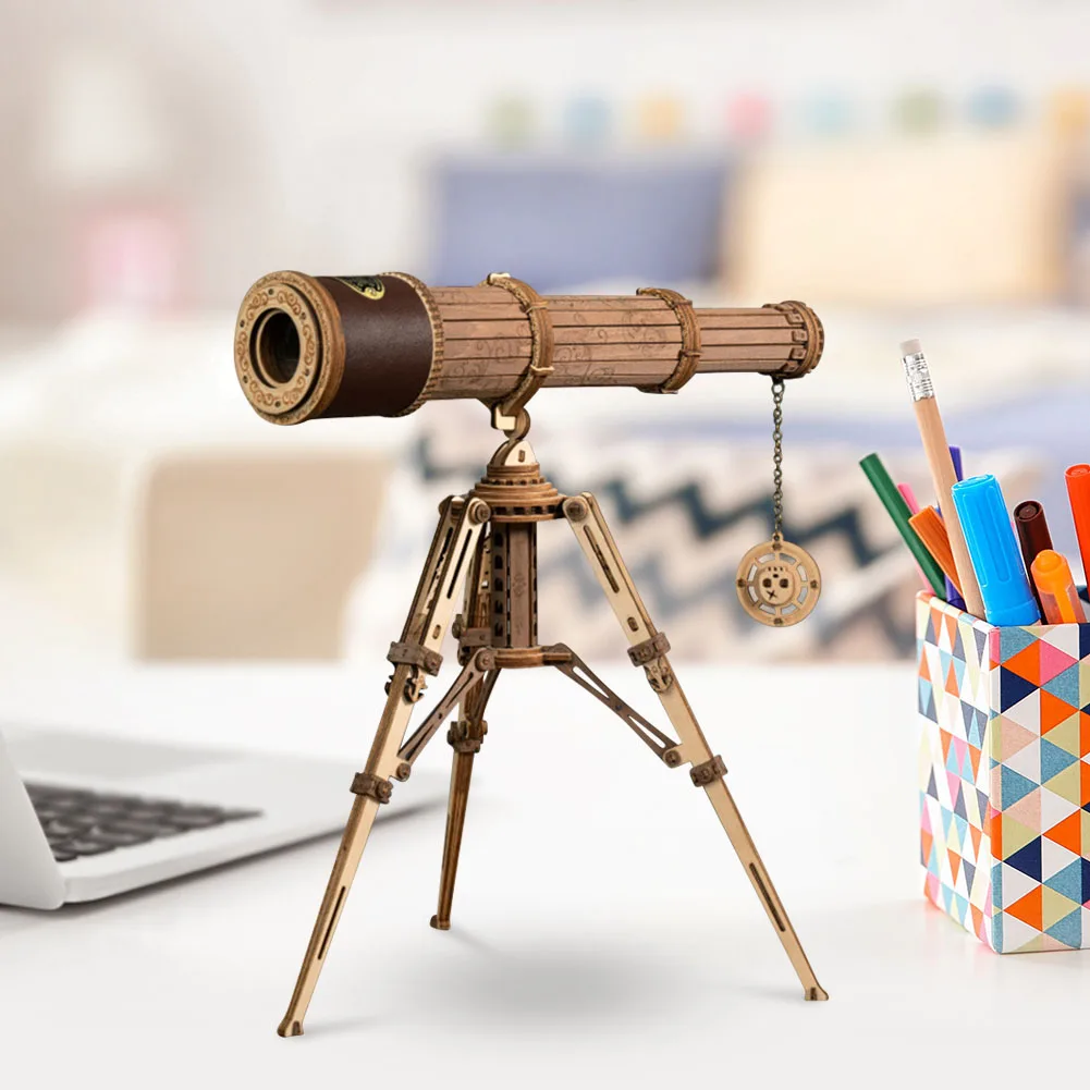 DIY wooden telescope assembly model 3D puzzle toy game For children adult gifts 