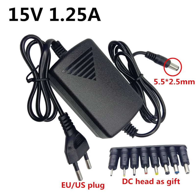 Адаптер питания DC 15 в 1.25A 1250mA адаптер DC 15 вольт DC Swiching EU US 220 В до 15 в 8 шт. DC Вилки 5,5x2,1 мм штекер