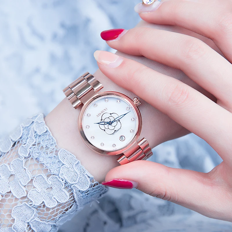 ABORNI, женские часы, автоматические механические часы, Tourbillon, спортивные часы со стальным ремешком, повседневные водонепроницаемые женские наручные часы с коробкой