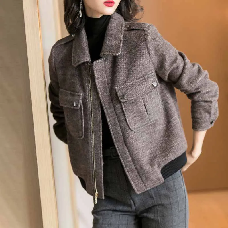 

2019 Winter New Style Fashion Simple Graceful Overcoat Loose-Fit Popular Short Woolen Jacket Women's