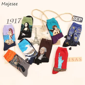 

Socks Women Harajuku Printed Kawaii Korean Style High Elasticity Casual Chic Student Womens Sock Simple Cotton Soft All-match