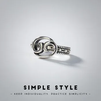 

S925 Sterling Silver Vintage Thai silver simple glossy Japanese and Korean fashion versatile opening lady Silver Ring